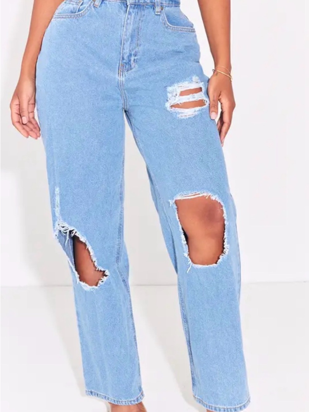 PrettyLittleThing Light Blue Distressed Straight-Leg Jeans